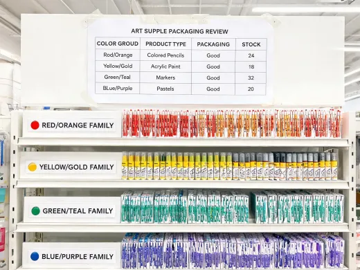 Retail art supply shelf planning